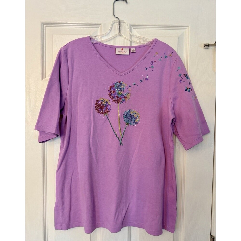 MINT Quacker Factory Women’s embroidered dandelion wish spring top shirt MEDIUM